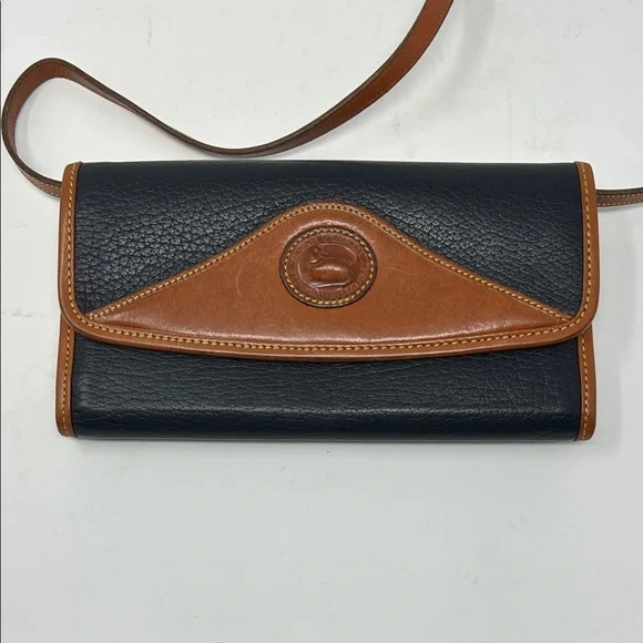 Vintage Dooney Bourke Crossbody Checkbook Wallet Purse Black Brown Leather 0063 - Picture 1 of 8